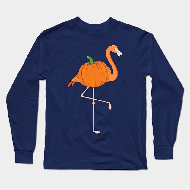 Pumpkin Flamingo T-Shirt Halloween Bird Pink Outfit Costume Long Sleeve T-Shirt by 14thFloorApparel